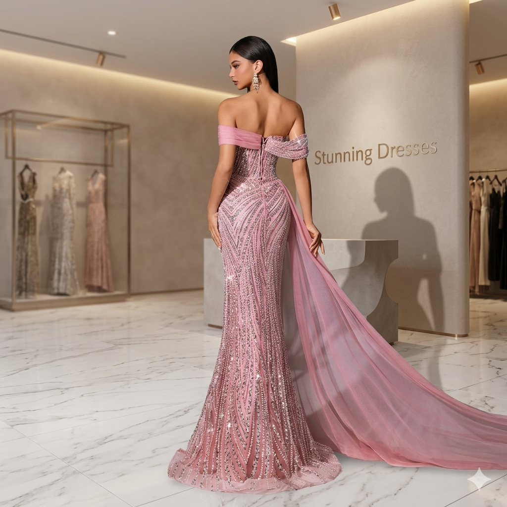pink fairy dress womens SDE3231 Style Sequin Mermaid Evening – Off Shoulder H – Stunning Dresses Size:38B Midi Dress Black Tie airy fabric sale_feed