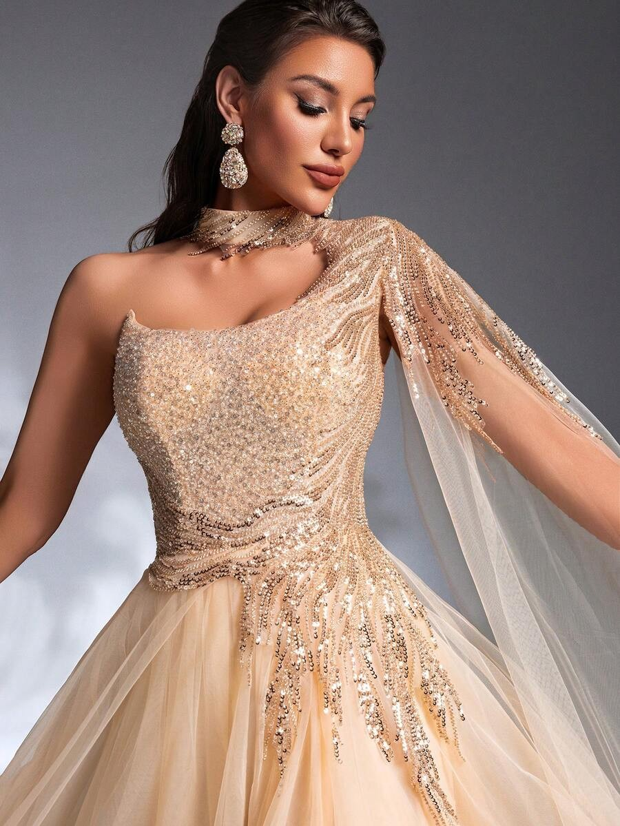 SD3209 Sparkling Sequin Mesh Patchwork Gown