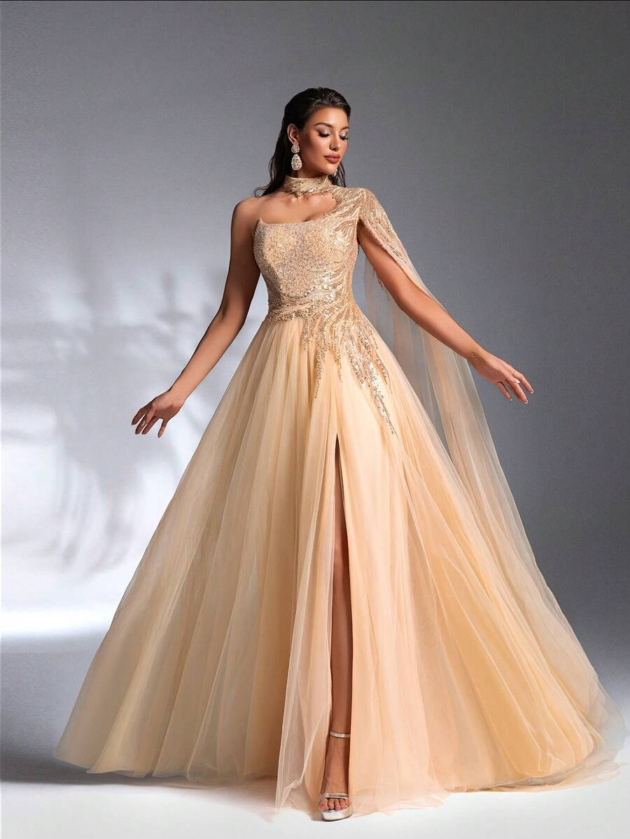 SD3209 Sparkling Sequin Mesh Patchwork Gown
