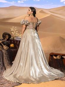 SD3240 Sweetheart Ruffled Shoulder Mermaid Gown - UK22 (3XL), Khaki image