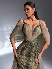 SD3268 Olive Green Sequin Beaded Ruffle Mermaid Gown image 5