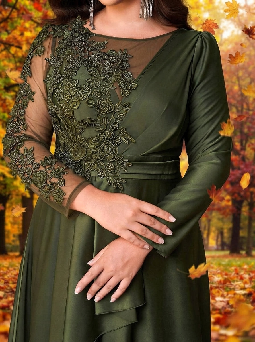 SDE3274 Plus Size Black & Military Green Sequin Asymmetric Gown