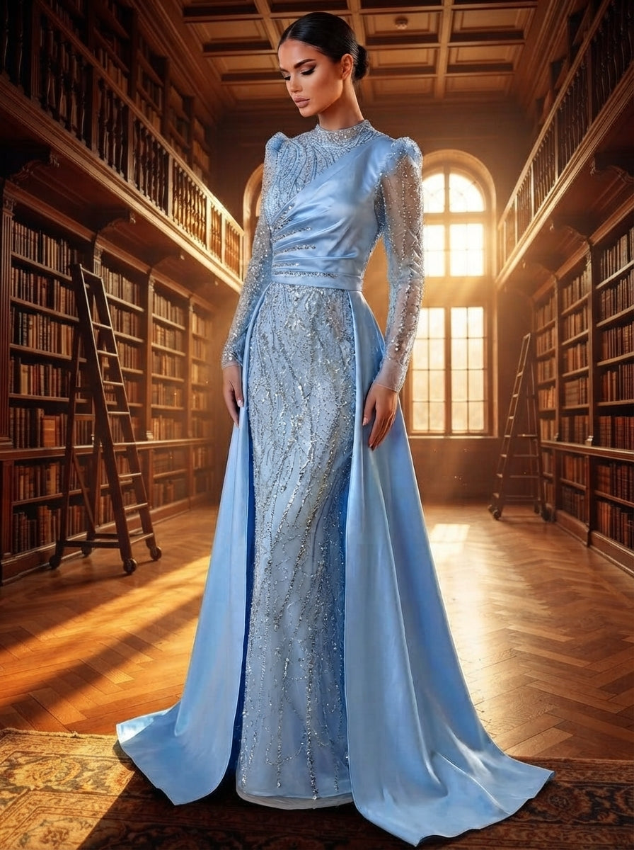 SDE3271 Luxury Beaded Embroidered Sequin Satin Fishtail Gown