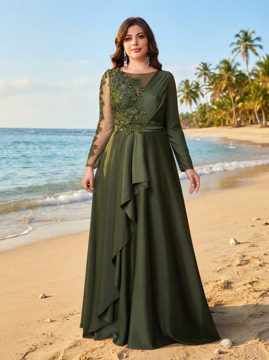 SDE3274 Plus Size Black & Military Green Sequin Asymmetric Gown