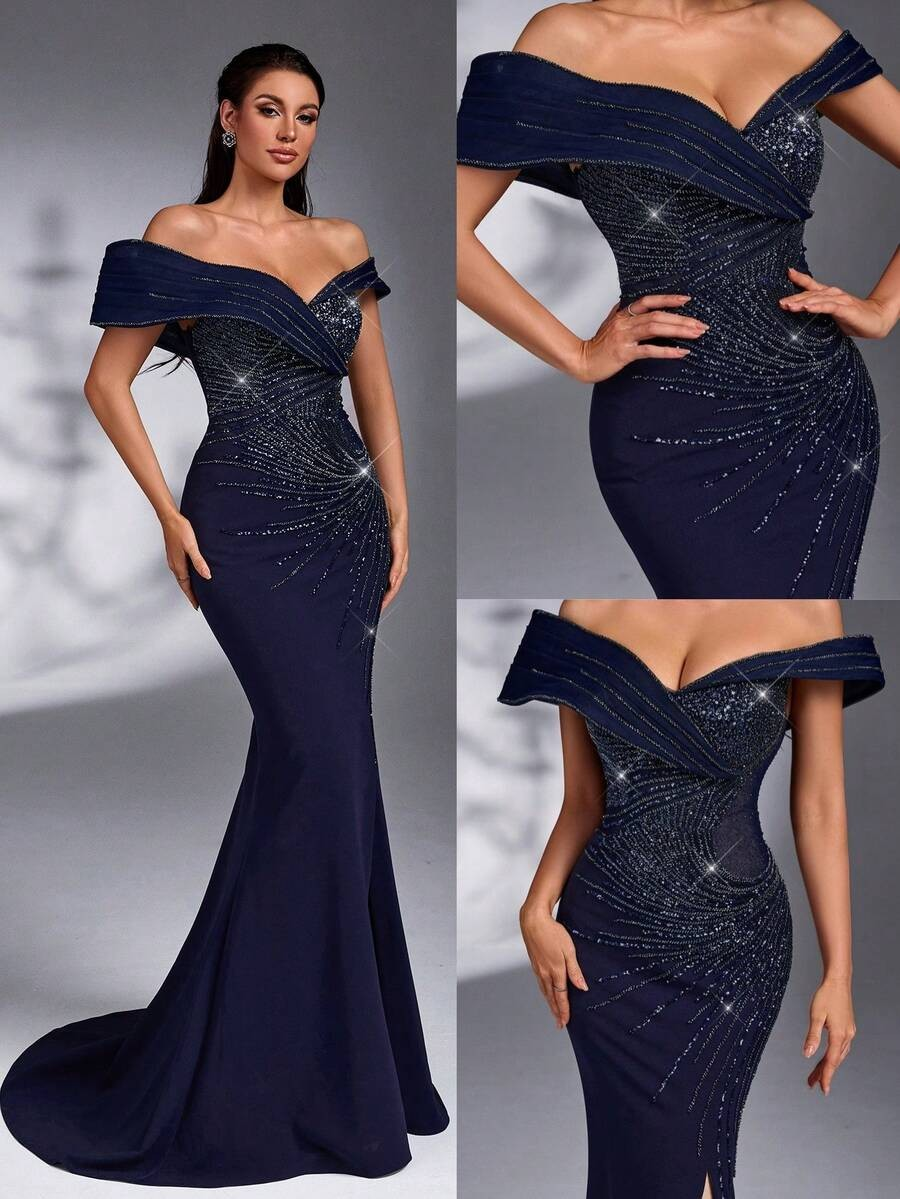 SD3181 Luxe Pearl & Sequin Mermaid Gown