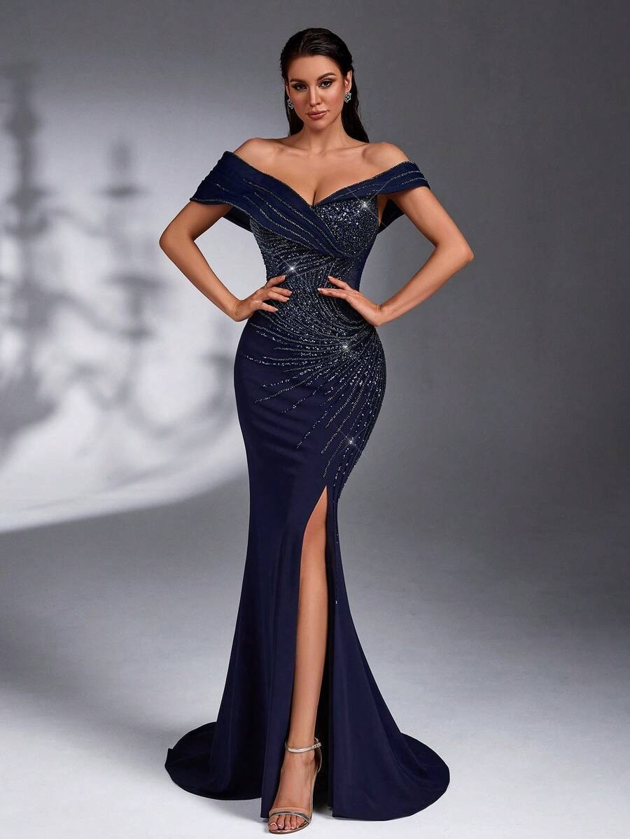 SD3181 Luxe Pearl & Sequin Mermaid Gown