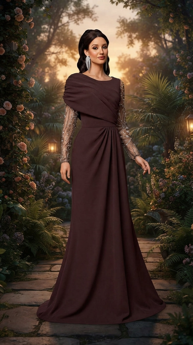 SDE3270 Luxury Beaded Sequin Mesh Ruched Mermaid Skirt