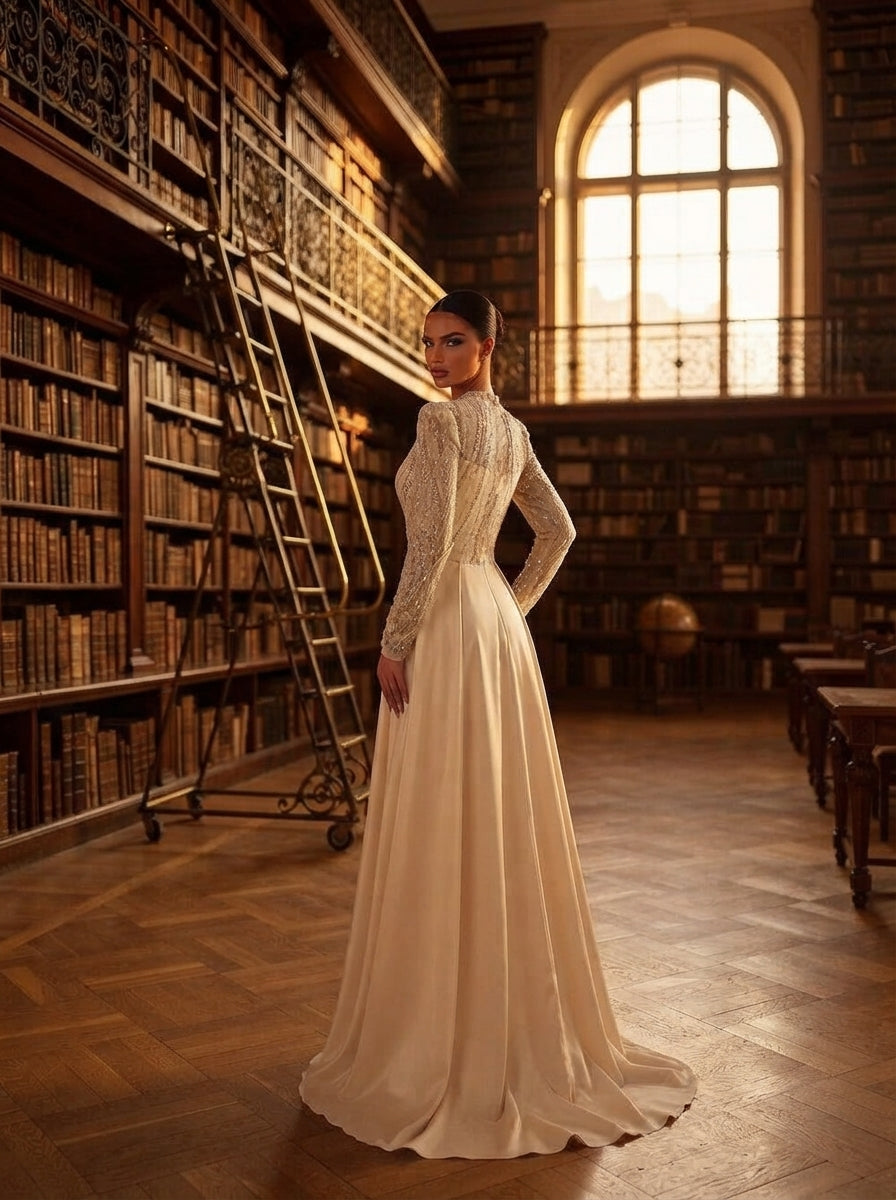 SDE3271 Luxury Beaded Embroidered Sequin Satin Fishtail Gown