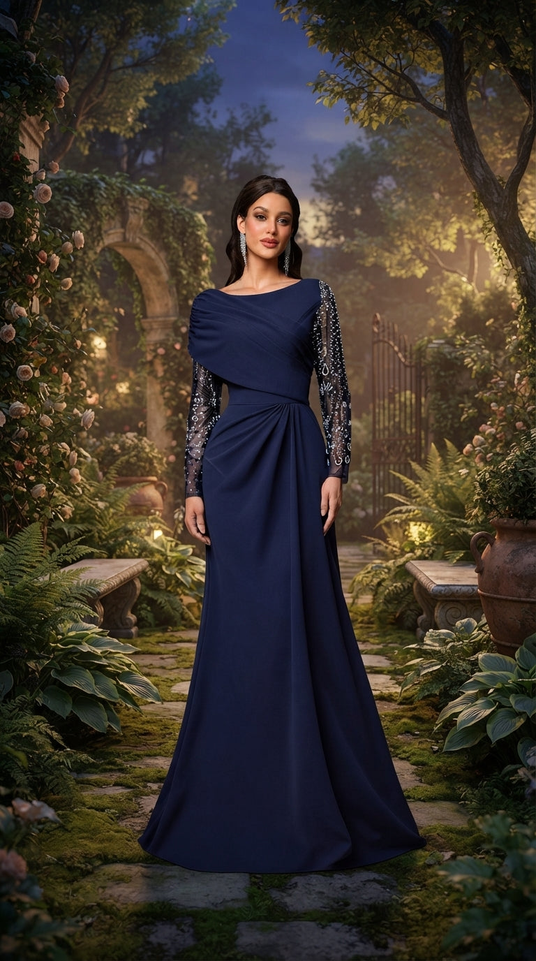 SDE3270 Luxury Beaded Sequin Mesh Ruched Mermaid Skirt