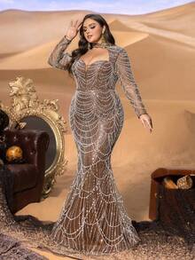 SD3245 One-Shoulder Fish-Scale Sequin Gown - Uk18 (1XL), Coffee Brown image