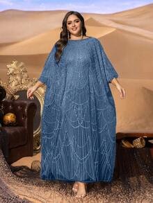 SD3235 Plus Size Sequin Embroidery Kaftan - UK20 (2XL), Dusty Blue image