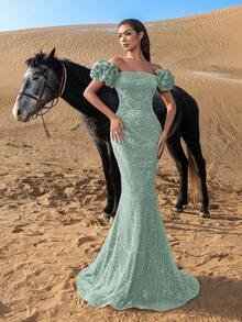SD3221 Off-Shoulder Puff Sleeve Mermaid Gown image 10