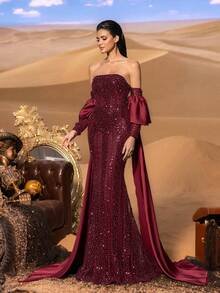SD3222 Off-Shoulder Mermaid Gown with Flowing Sleeves image 8