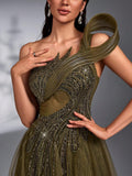 SD3266 Beaded Rhinestone Lace & Mesh Maxi Gown