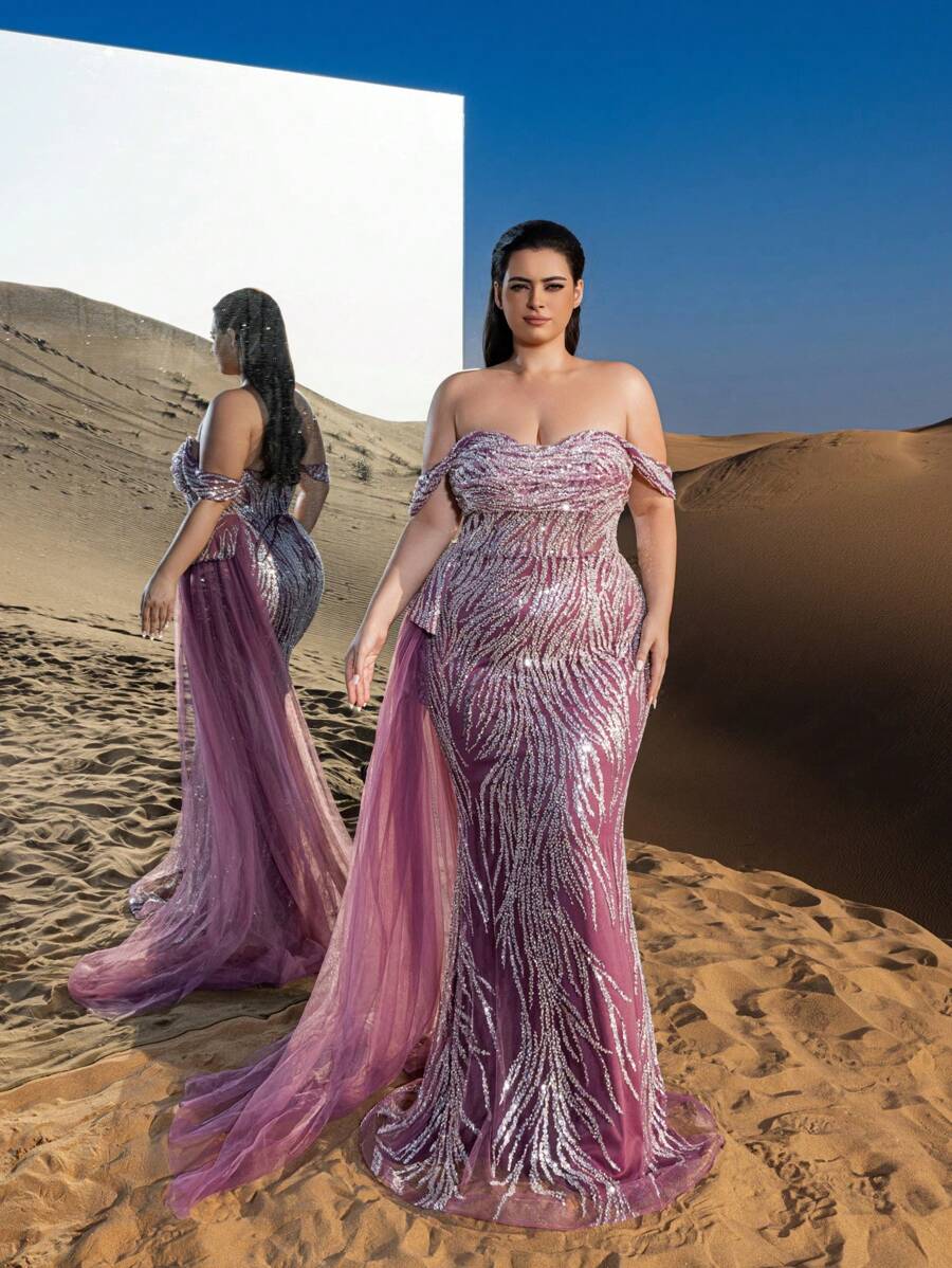 SD3260 Off-Shoulder Lace-Up Mermaid Gown