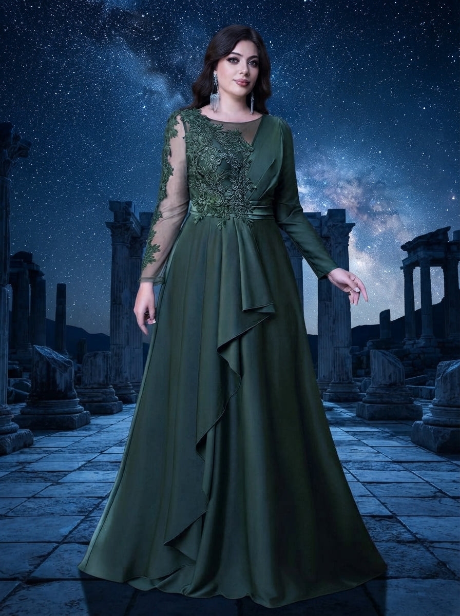 SDE3274 Plus Size Black & Military Green Sequin Asymmetric Gown