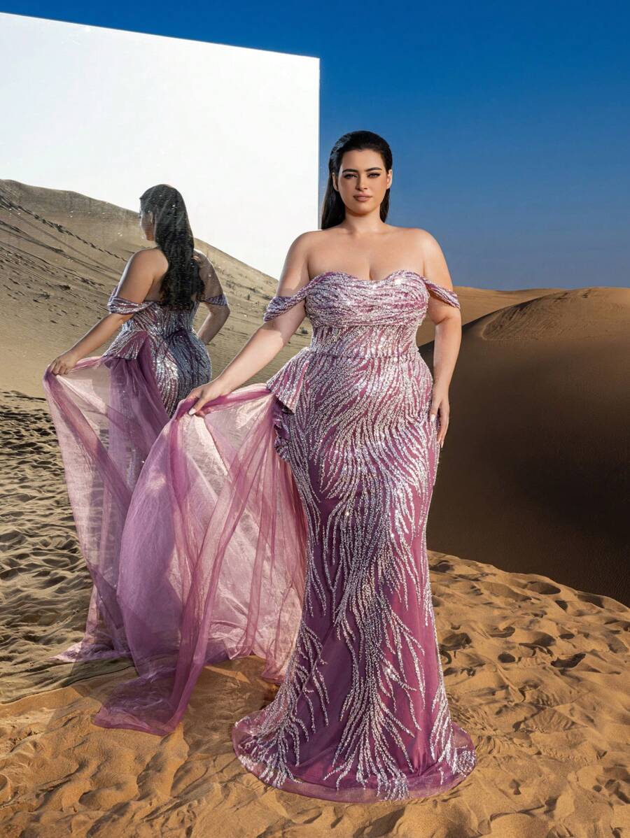 SD3260 Off-Shoulder Lace-Up Mermaid Gown