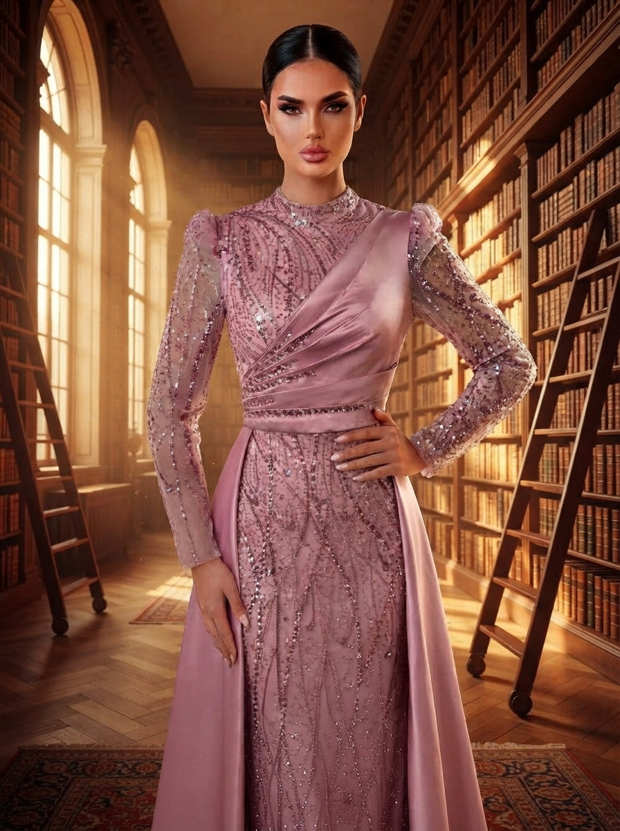 SDE3271 Luxury Beaded Embroidered Sequin Satin Fishtail Gown