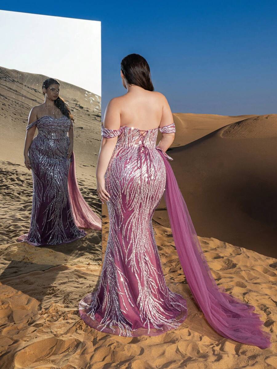 SD3260 Off-Shoulder Lace-Up Mermaid Gown