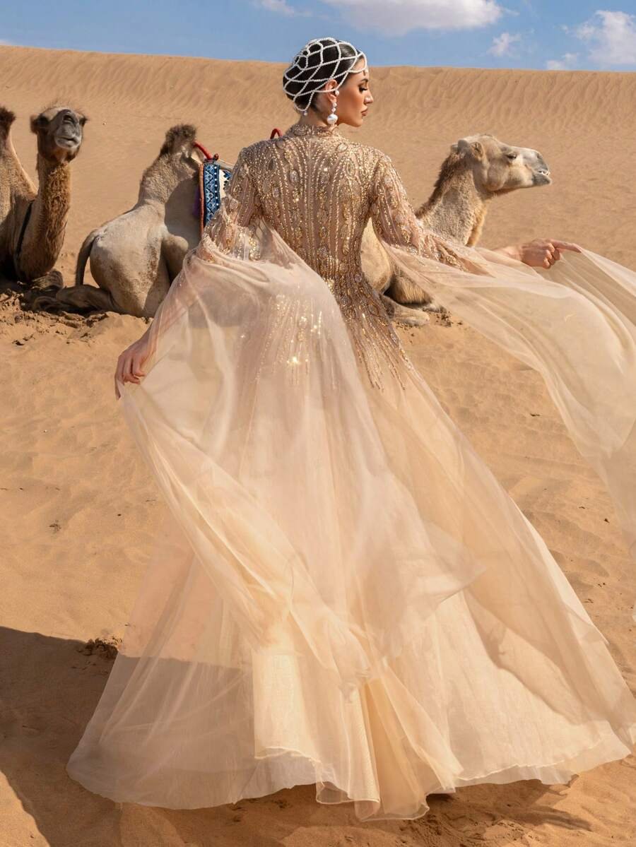 SD3212 Semi-High Neck Dense Beaded Gown image 11