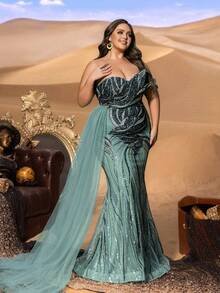 SD3248 Strapless Beaded Mermaid Gown with Tulle Train image 2
