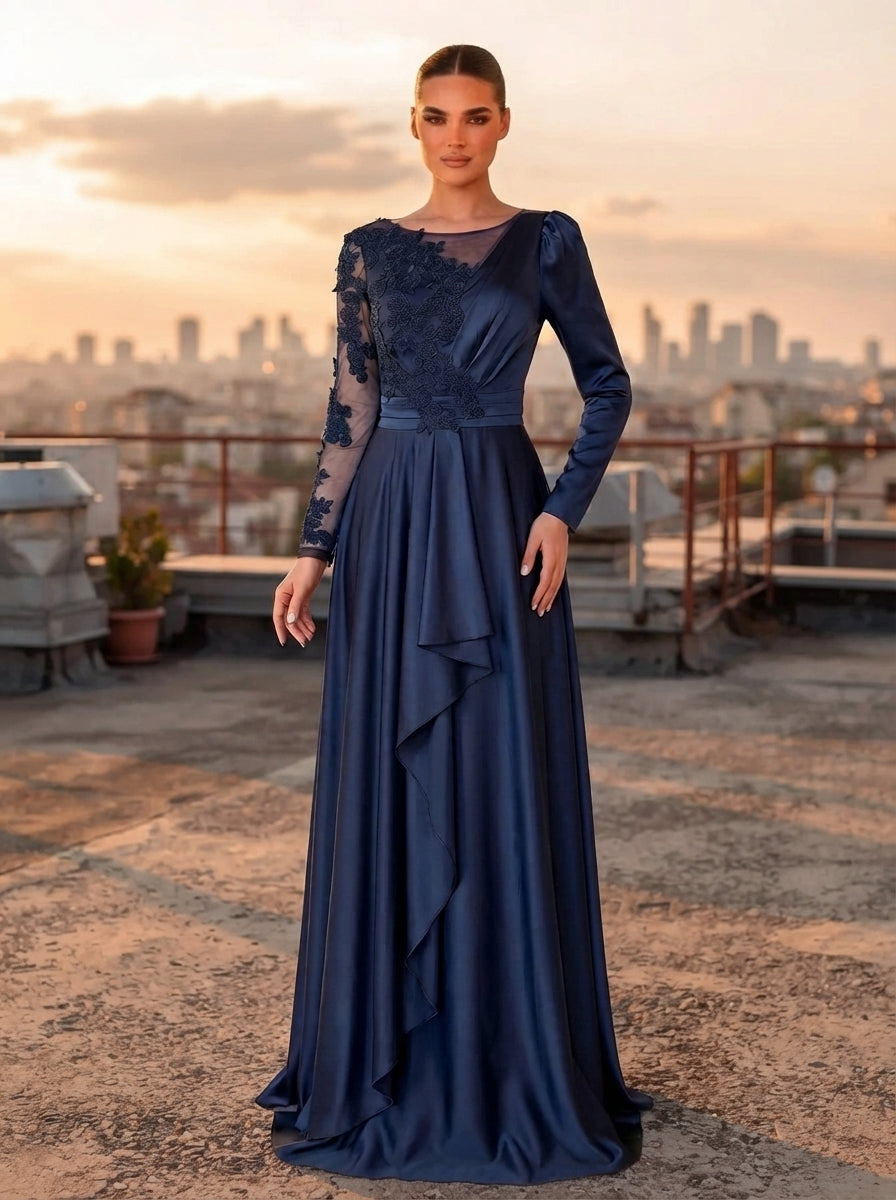 SDE3267 Glamorous Embroidered Lace Applique Full Skirt Gown