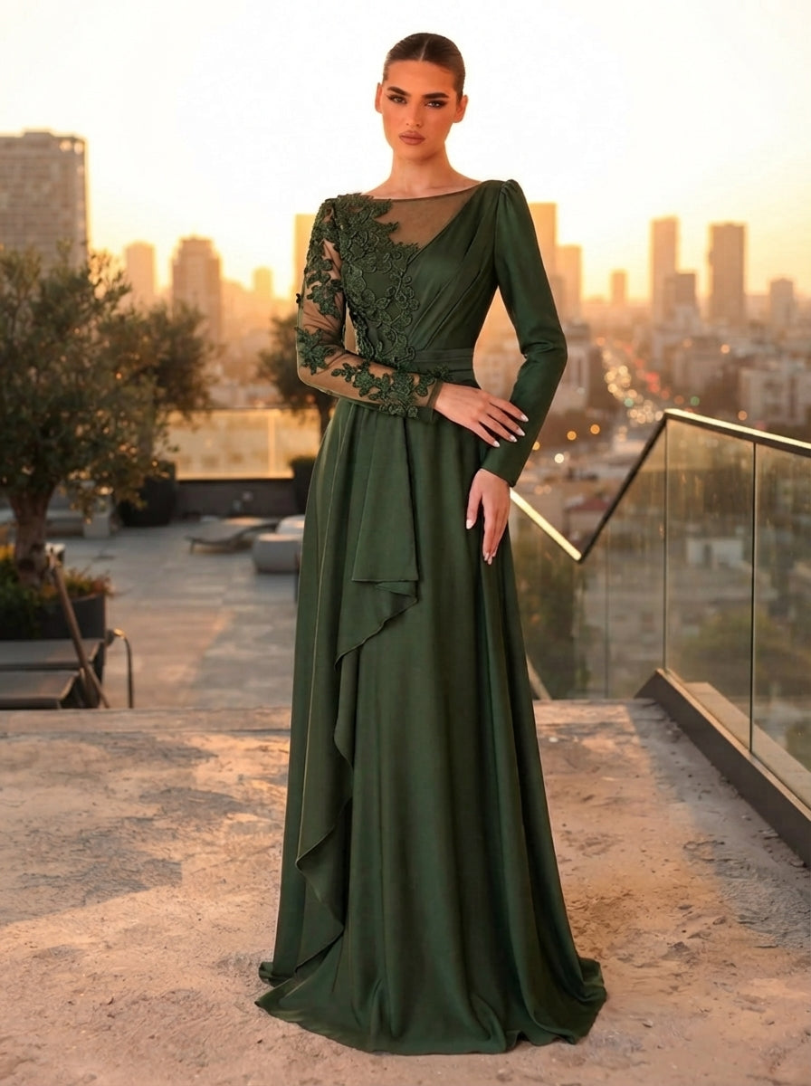 SDE3267 Glamorous Embroidered Lace Applique Full Skirt Gown