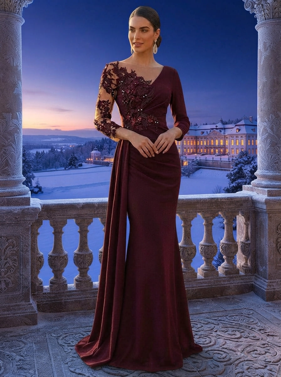 SDE3262 Luxury Bubble Diamond Jacquard Mermaid Skirt with Side Drape