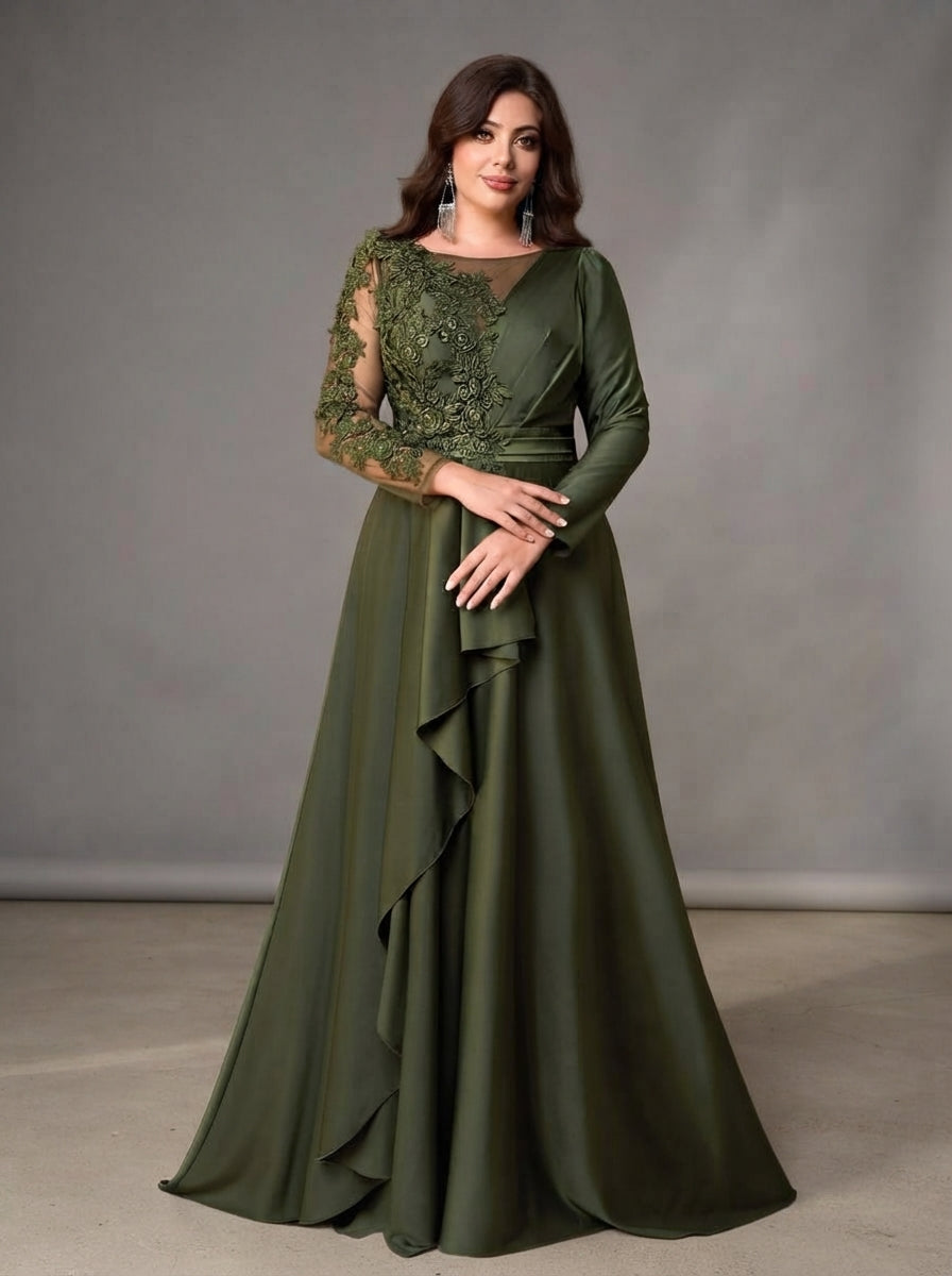 SDE3274 Plus Size Black & Military Green Sequin Asymmetric Gown