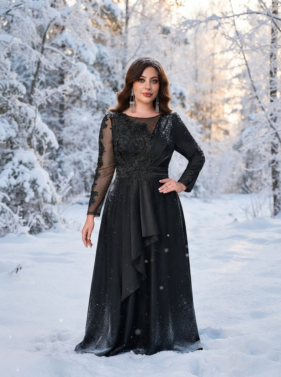 SDE3274 Plus Size Black & Military Green Sequin Asymmetric Gown