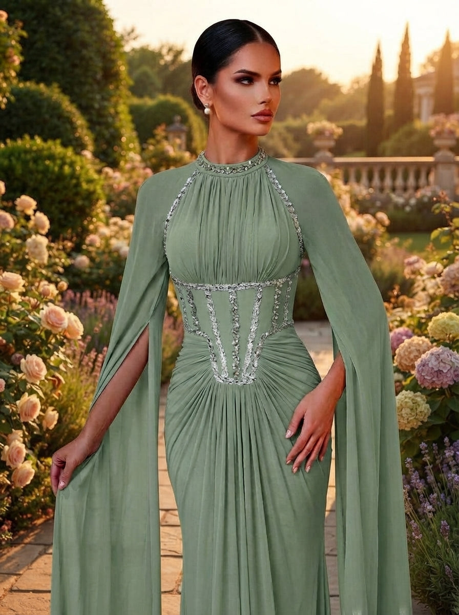SDE3257 Luxury Beaded Diamond Chain Satin Mermaid Gown