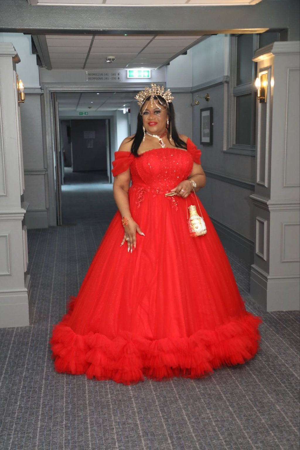 SD3167 Crimson Luxe Off-Shoulder Statement Gown image 5