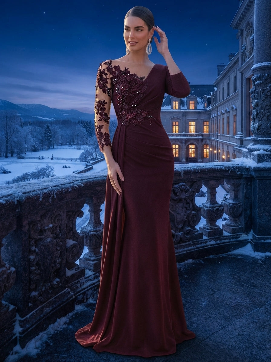 SDE3262 Luxury Bubble Diamond Jacquard Mermaid Skirt with Side Drape