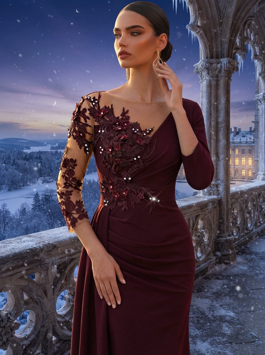 SDE3262 Luxury Bubble Diamond Jacquard Mermaid Skirt with Side Drape