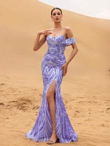 SD3214 Geometric Sequin Mermaid Gown image 7