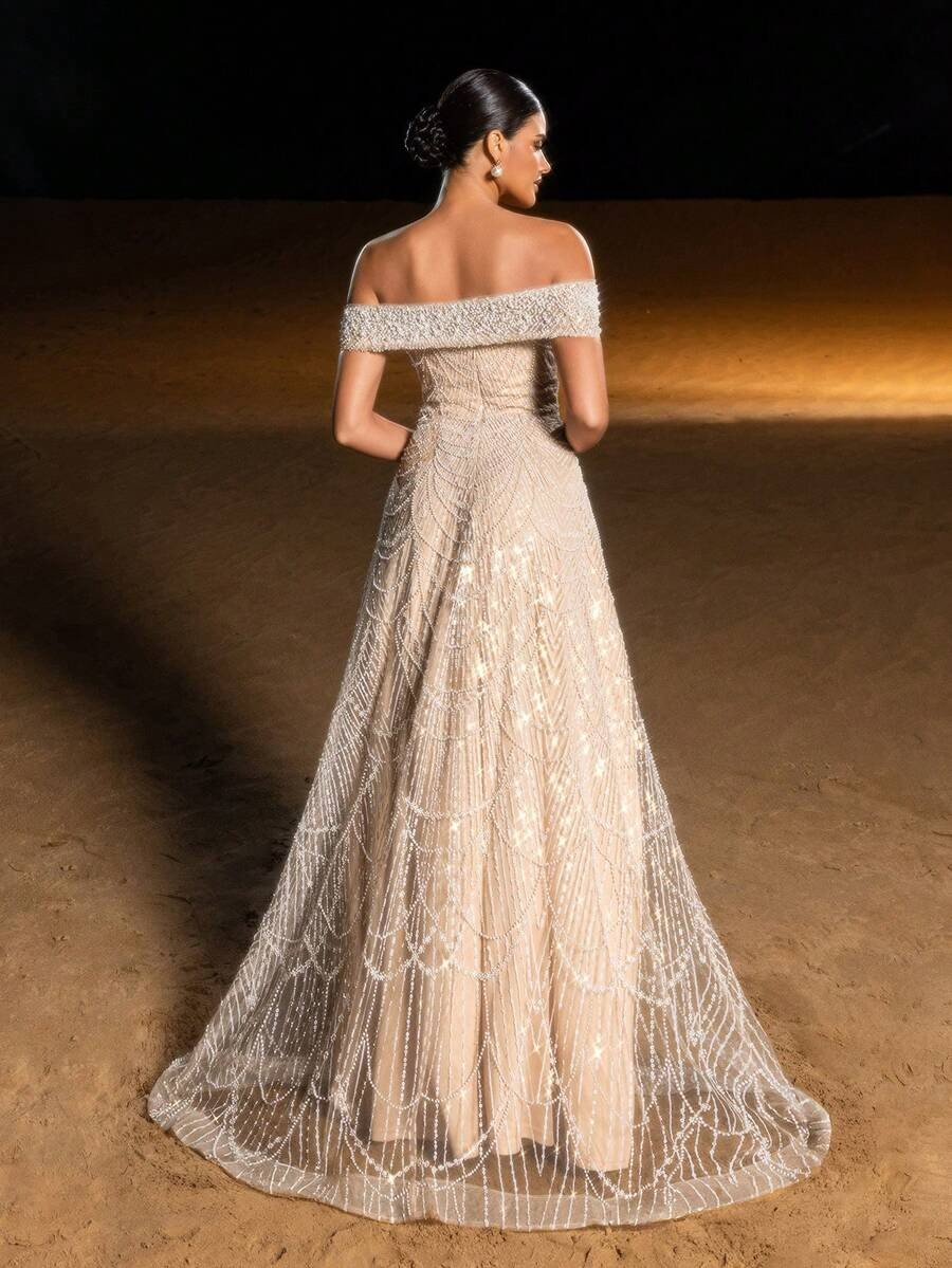 SD3216 Off-Shoulder Shimmering Fish Tail Gown