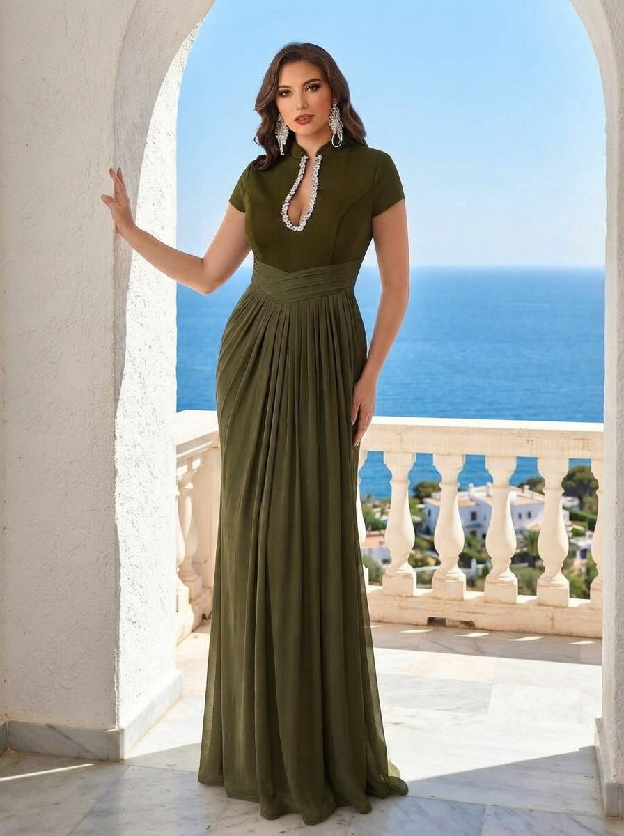 SDE3249 Plus Size Luxury Rhinestone Mermaid Evening Gown with Train