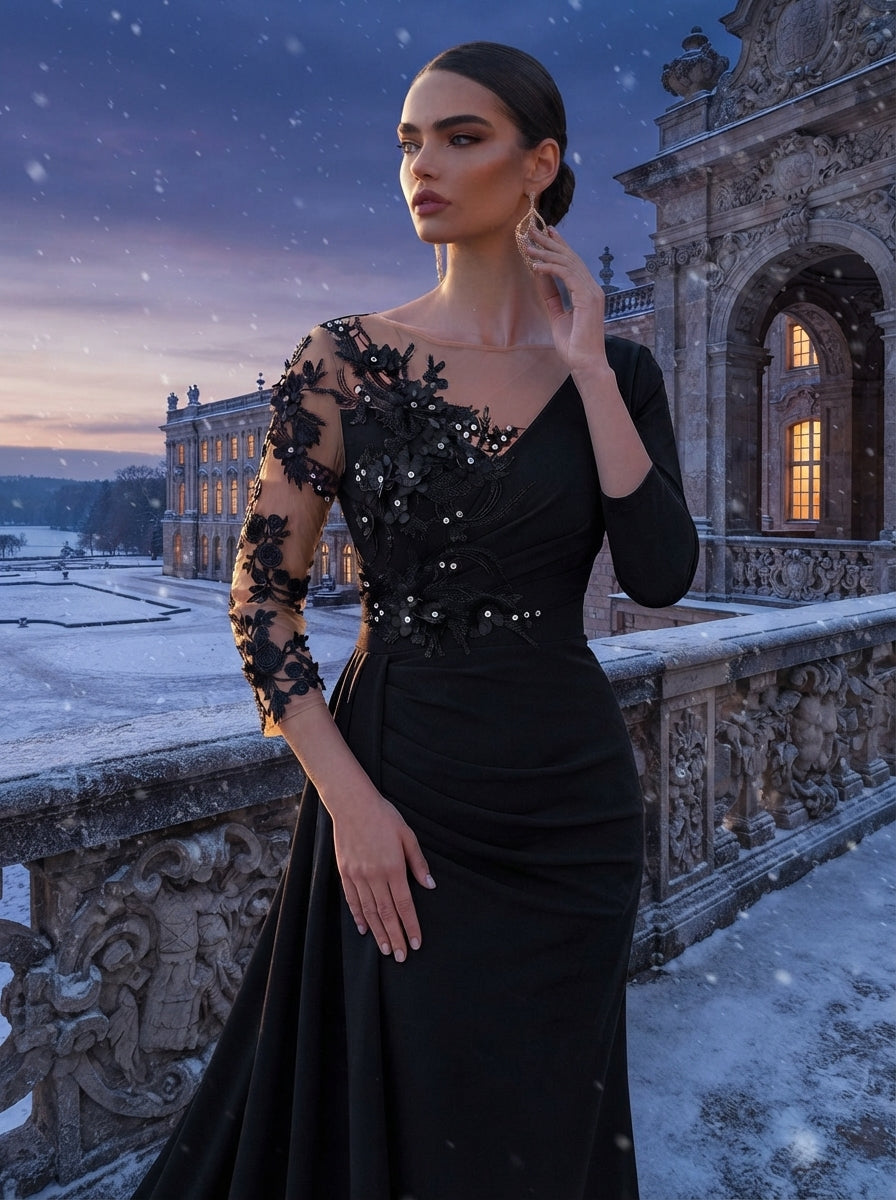 SDE3262 Luxury Bubble Diamond Jacquard Mermaid Skirt with Side Drape