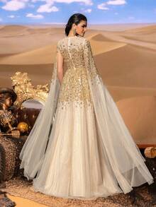 SD3228 Corseted Beaded Gown with Sheer Tulle Sleeves image 8