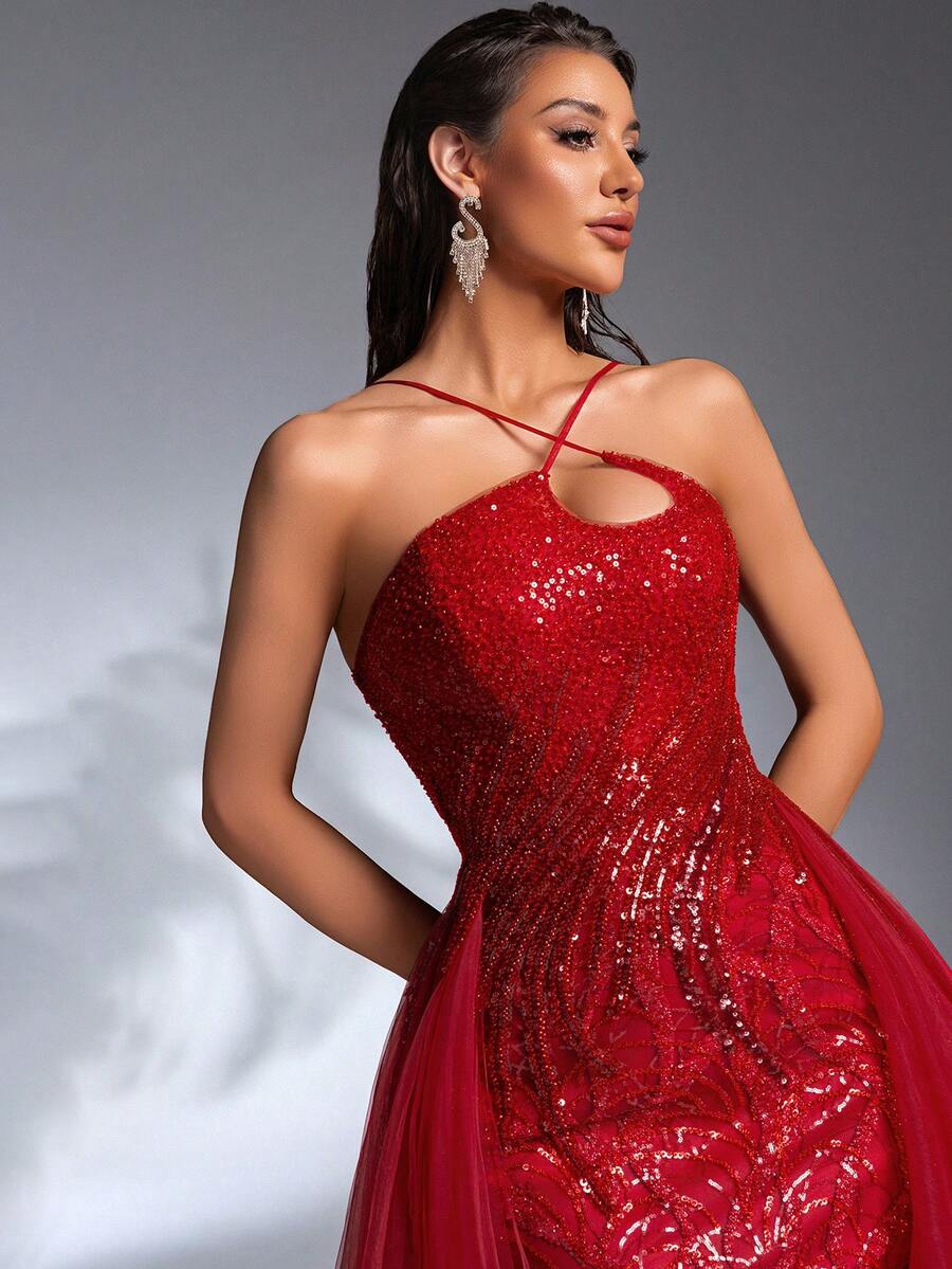 SD3273 Asymmetrical Beaded Embroidery Trailing Gown