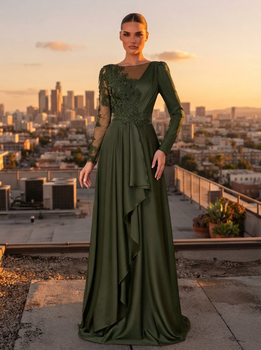 SDE3267 Glamorous Embroidered Lace Applique Full Skirt Gown