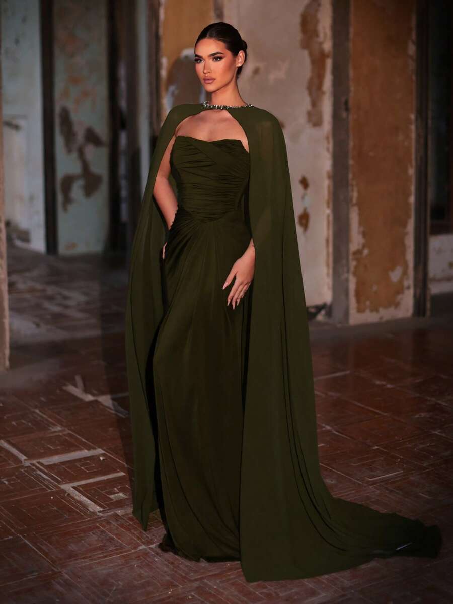 army green dresses Girls Square Neck Short Sleeve Cross Waist Dress INCLUD 31 32 33 Bust SDE3273 Military Green Stretch Knit