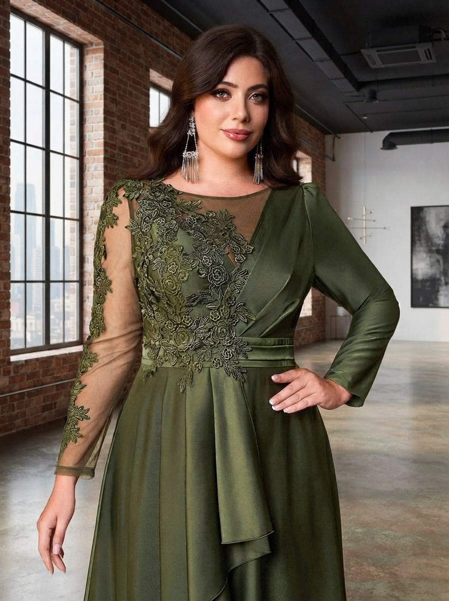 SDE3274 Plus Size Black & Military Green Sequin Asymmetric Gown