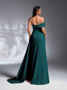 SD3265 Rhinestone Strap Pearl & Sequin High Slit Gown - Green, UK16 image