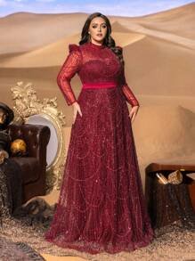 SD3246 Petite Stand Collar Beaded A-Line Gown - UK22 (3XL), Burgundy image
