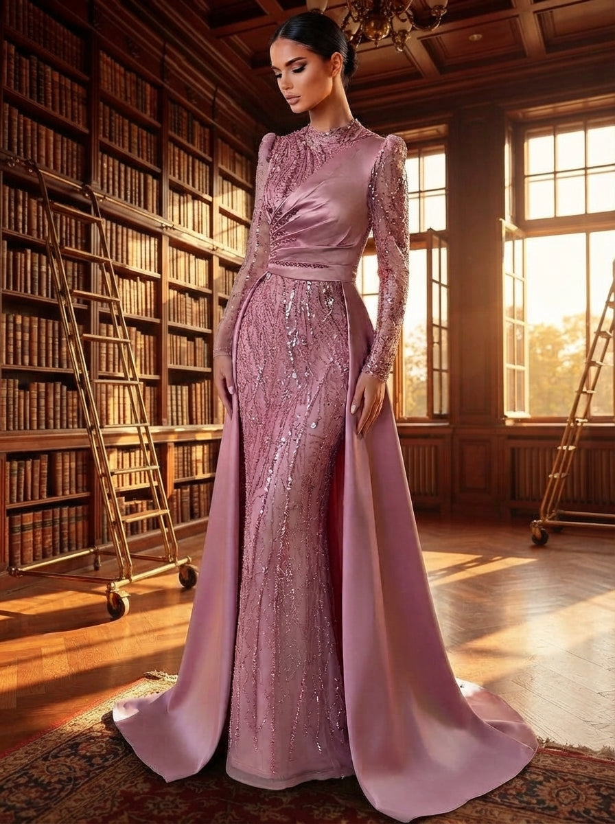 SDE3271 Luxury Beaded Embroidered Sequin Satin Fishtail Gown