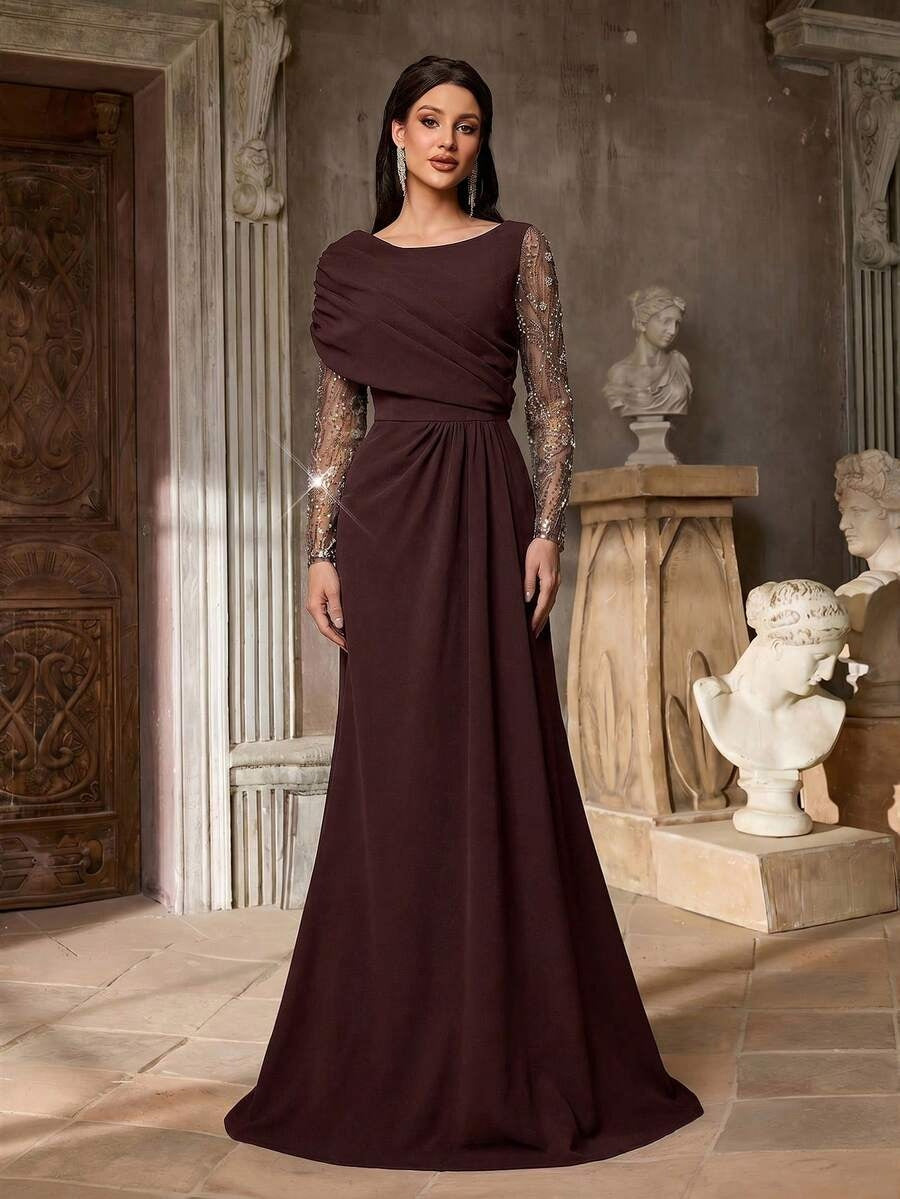 SDE3259 Luxury Beaded Sequin Mesh Ruched Mermaid Skirt