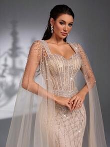 SD3210 Rhinestone Beaded Mermaid Gown - UK8(s), Apricot image