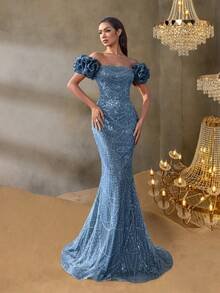 SD3221 Off-Shoulder Puff Sleeve Mermaid Gown image 1