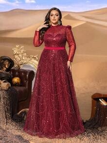 SD3246 Petite Stand Collar Beaded A-Line Gown - Uk18 (1XL), Burgundy image